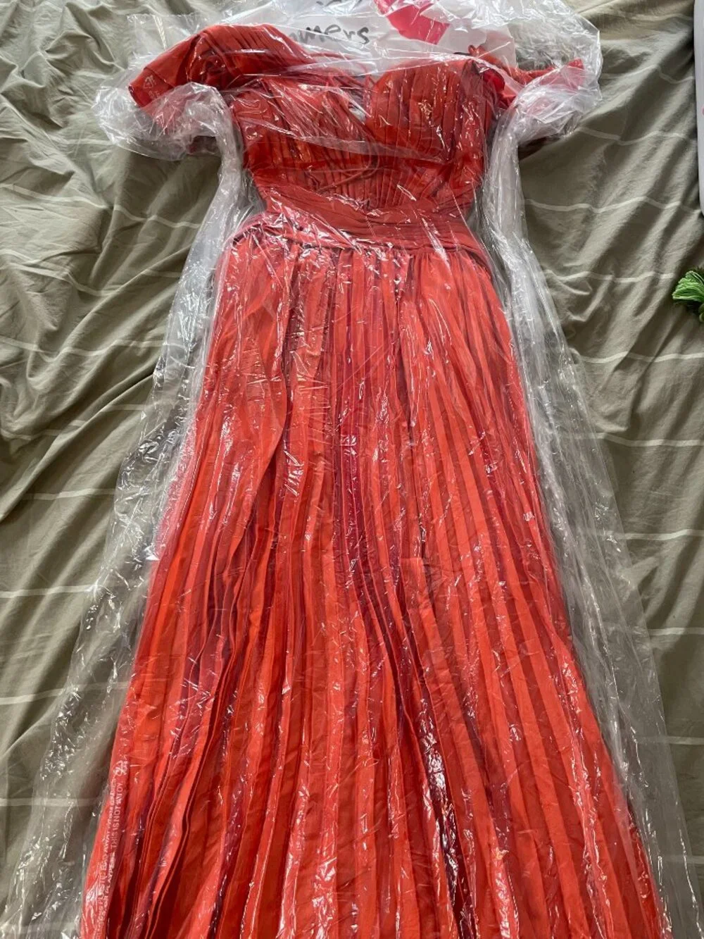 Mac Duggal Orange Pleated Corset Lace Up Back Ruffle Gown Size 4 - Picture 6 of 13